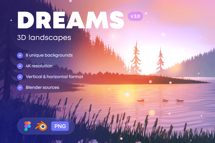 Dreams 2.0 – 3D Landscapes  16款超清卡通梦幻风景景观Blender模型+PNG背景图片设计素材包