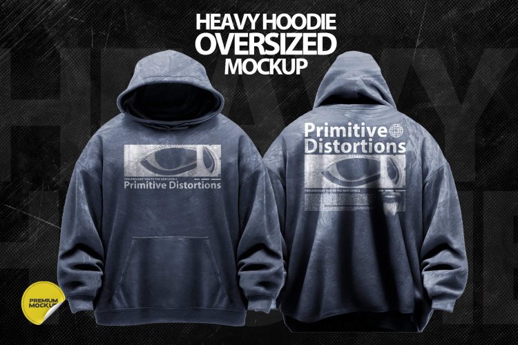 Heavy Hoodie Oversized Mockup 潮流超大嘻哈街头服饰连衣帽卫衣印花图案设计展示效果图PSD样机模板