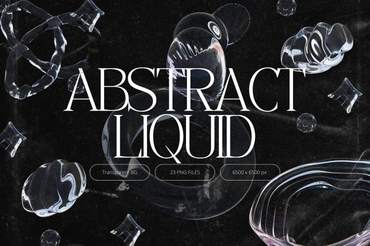 Abstract Liquid Shapes  23款抽象艺术透明水晶玻璃3D液体几何图形png免抠图片设计素材