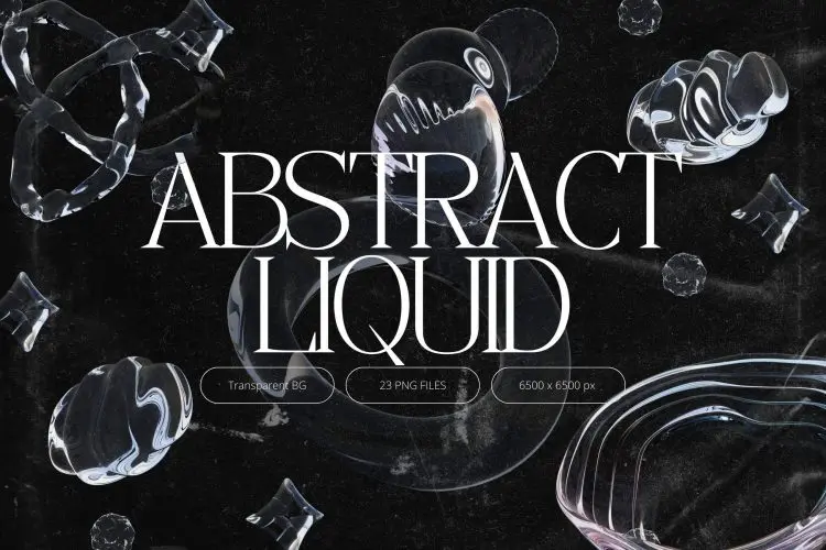 Abstract Liquid Shapes  23款抽象艺术透明水晶玻璃3D液体几何图形webp免抠图片设计素材