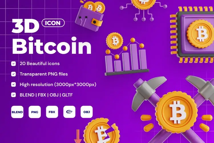 Bitcoin 3D Icon Pack  20款比特币银行金融业务展示3D图标icon素材包webp免抠图文件