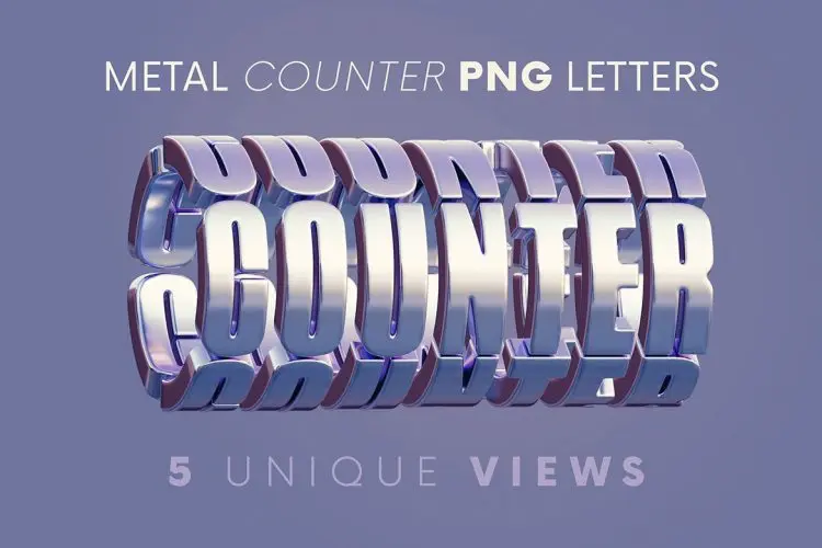 Metal Counter – 3D Lettering 多角度金属圆环科幻未来3D立体英文字母数字webp免抠图片设计素材