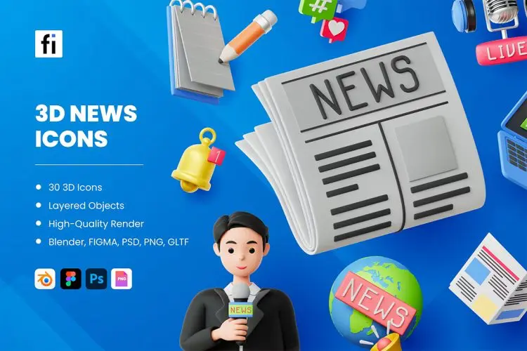 3D News Icons  30款新闻记者播报解说员播音演讲3D图标icon设计素材webp免抠图片