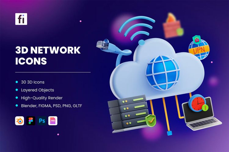 3D Network Icons  30款3D立体网络科技数据传输app应用icon图标png免抠图片素材