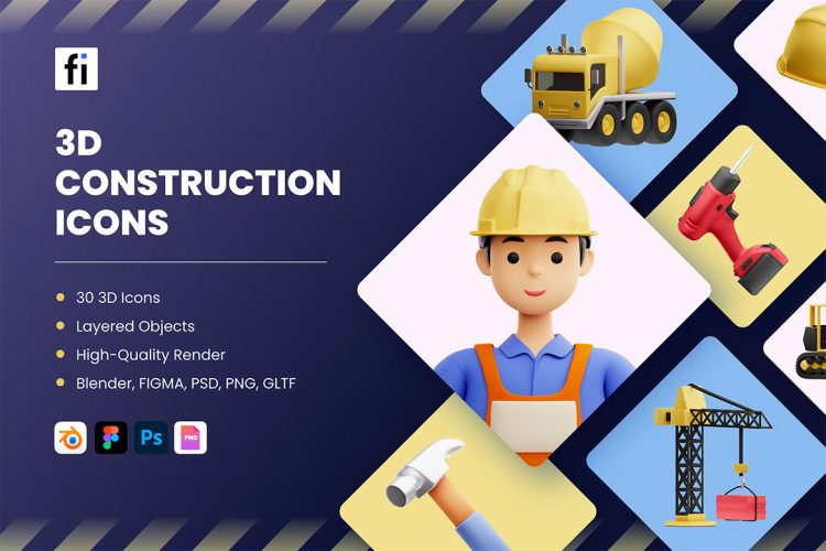 3D Construction Icons  30款建筑工地施工设备主题3D图标icon设计素材