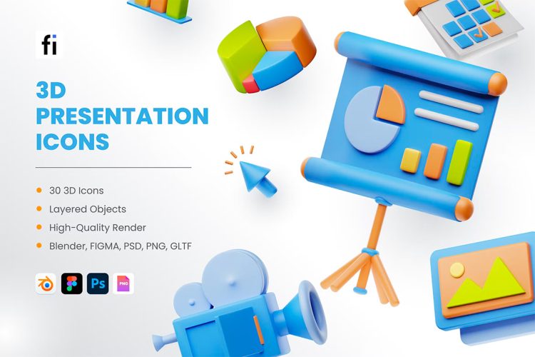 3D Presentation Icons  30款企业商业战略计划演示3D插图图标icon设计素材png免抠图片