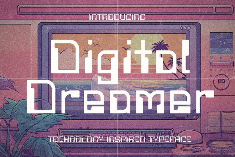 Digital Dreamer 1980s Computer Typeface 未来复古人工智能网络科技海报logo设计装饰英文字体安装包