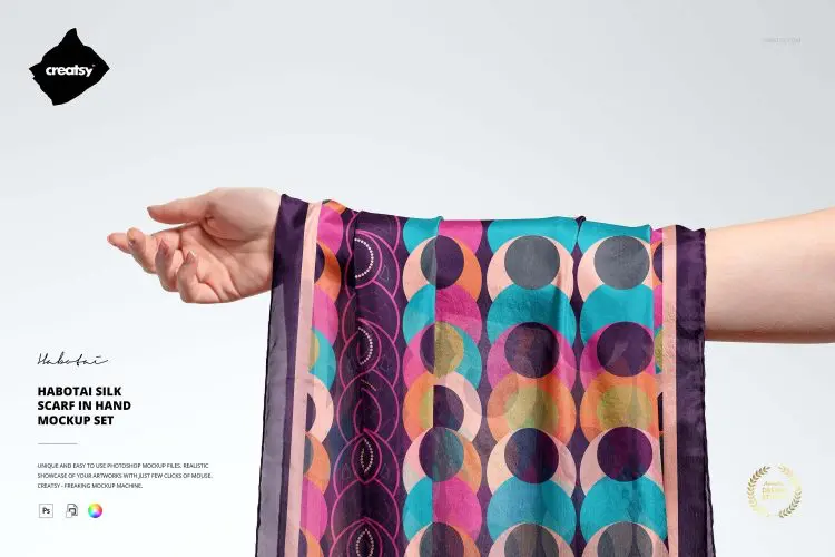 Habotai Silk Scarf Mockup Set  7款真丝围巾纱巾面料布料印花图案设计贴图ps样机素材展示效果图