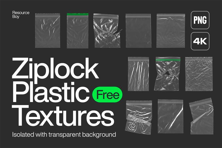 50 Ziplock Plastic Bag Textures  50款潮流复古做旧透明塑料袋褶皱破损包装自封袋png免抠图片素材免费下载