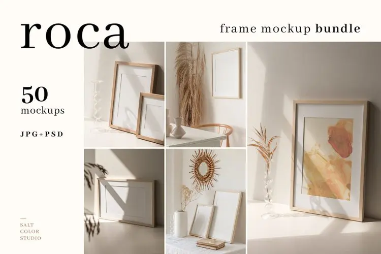 Roca Frame Mockup Bundle  50款现代轻奢文艺光影原木画框装饰画贴图ps样机素材场景展示效果