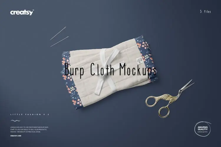 Burp Cloth Mockup Set 棉麻缎带裁缝丝带布料面料印花图案设计贴图ps样机素材展示效果图