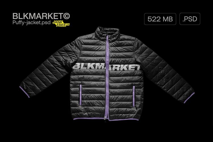 Puffy-Jacket.psd – Streetware Mockup 潮流街头薄款羽绒服夹克衫上衣潮牌服装设计贴图ps样机素材模板