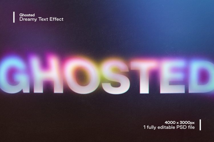 Ghosted – Dreamy Text Effect 潮流时尚炫彩梦幻模糊彩虹酒吧logo海报标题特效字体ps样机模板