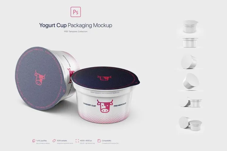 Yogurt Cup Packaging Mockup 酸奶塑料产品包装样机素材
