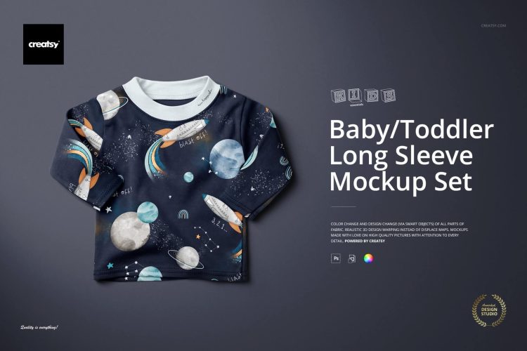 Baby Toddler Long Sleeve Mockup Set 婴幼儿宝宝长袖童装睡衣印花图案设计贴图ps样机素材展示效果模板