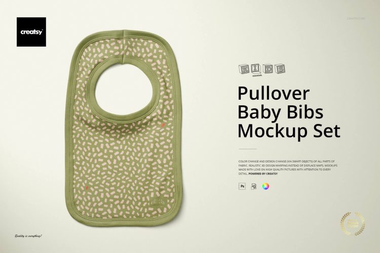 Pullover Bibs Mockup Set 婴儿宝宝全棉围兜围嘴印花图案设计贴图ps样机素材展示效果模板