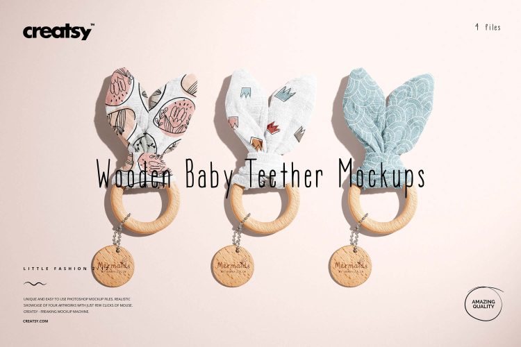 Wooden Baby Teether Mockup Set 原木婴儿宝宝幼儿牙胶磨牙棒玩具设计贴图ps样机素材展示效果模板