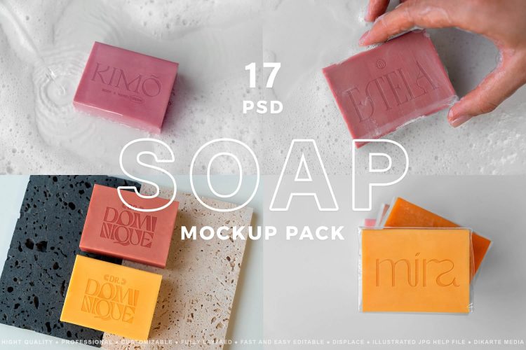 Soap MockUps Pack  17款香皂肥皂手工皂包装logo印花图案设计ps样机素材展示效果图