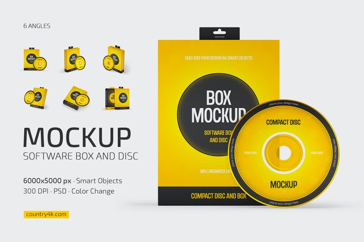 Software Box and Disc Mockup Set 软件DVD/CD光盘包装盒模型品牌标识设计贴图ps样机素材源文件