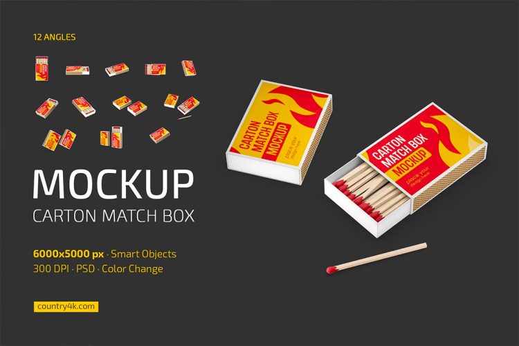 Carton Match Box Mockup Set 复古火柴纸盒模型品牌商标识包装设计贴图ps样机素材源文件