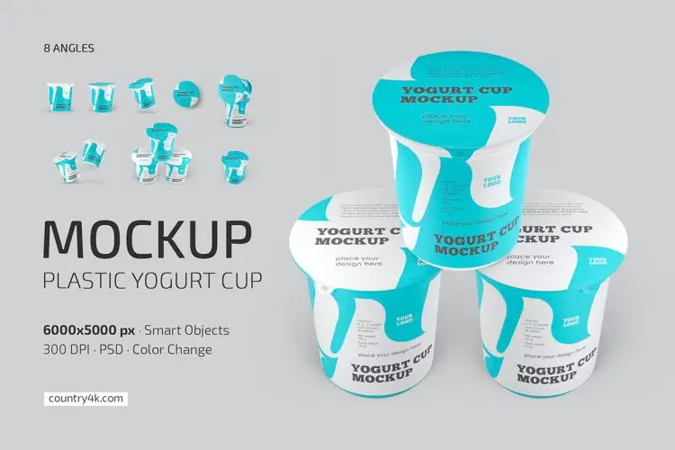 Plastic Yogurt Cup Mockup Set 酸奶牛奶奶制品塑料杯模型品牌包装设计贴图ps样机素材源文件