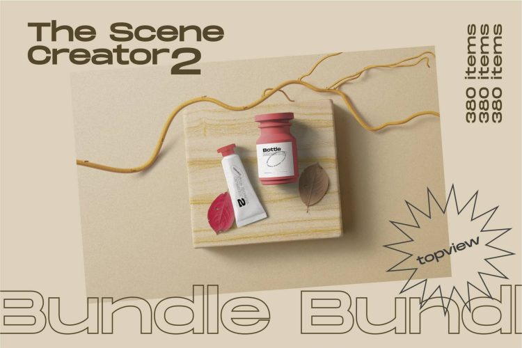 The Scene Creator 2-top view 平铺轻奢文创品牌文具美妆产品包装vi应用ps样机素材国外设计模板