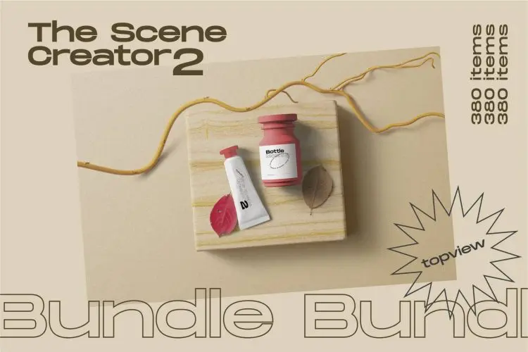 The Scene Creator 2-top view 平铺轻奢文创品牌文具美妆产品包装vi应用ps样机素材国外设计模板