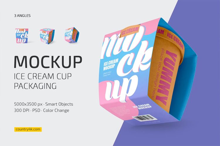 Ice Cream Cup Packaging Mockup Set 冰淇淋奶制品杯模型品牌包装设计贴图ps样机素材源文件