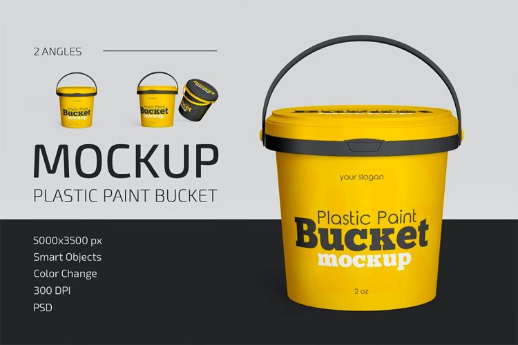 Plastic Paint Bucket Mockup Set 塑料油漆桶模型品牌包装logo标识设计贴图ps样机素材源文件