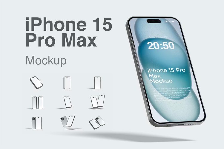 iphone 15 Pro Max Mockup  iPhone 15手机广告App应用ui界面设计作品ps样机素材展示效果图