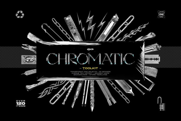 Chromatic Toolkit 酷炫科幻未来潮流镀铬风格金属视觉海报字体设计特效素材源文件