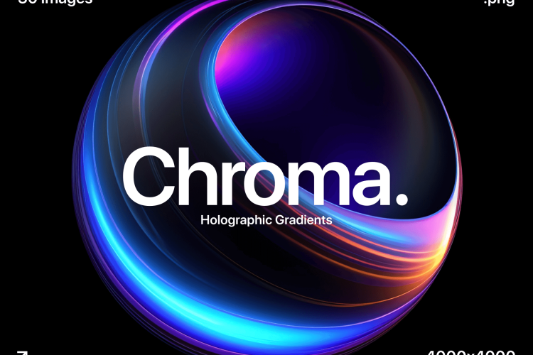 Chroma – Holographic Gradients  30款圆形未来科幻全息渐变3D科技抽象圆环png免抠高清图片素材