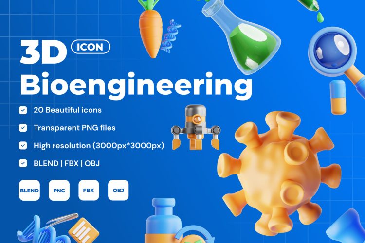 Bioengineering 3D Icon Set  20款3D立体卡通医疗生物工程医学工程png免抠icon图标设计素材