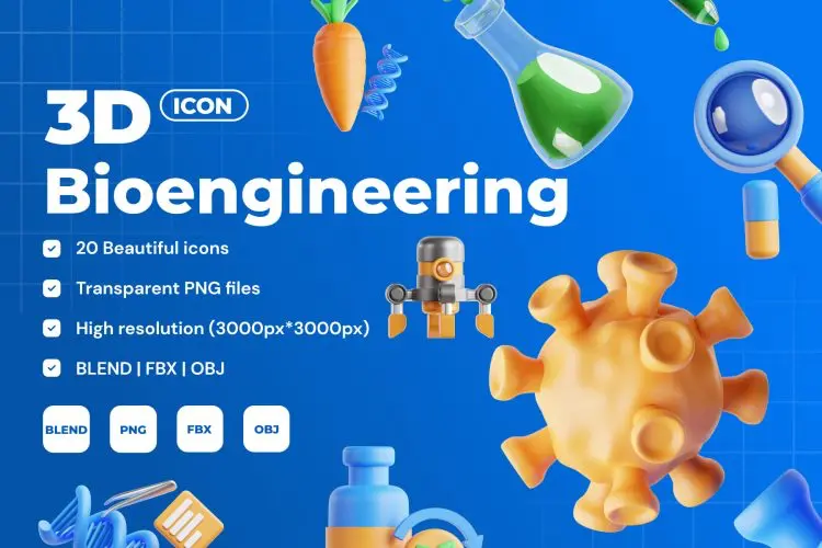 Bioengineering 3D Icon Set  20款3D立体卡通医疗生物工程医学工程webp免抠icon图标设计素材