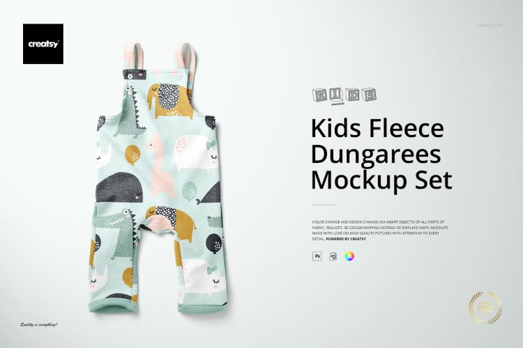 Kids Fleece Dungarees 婴儿幼儿背带裤童装模拟效果展示样机mockup智能贴图psd素材模版