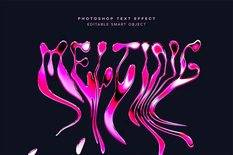 Melting Pink Chrome Text Effect Mockup 粉红色镀铬融化抽象艺术文本字母ps特效样机素材