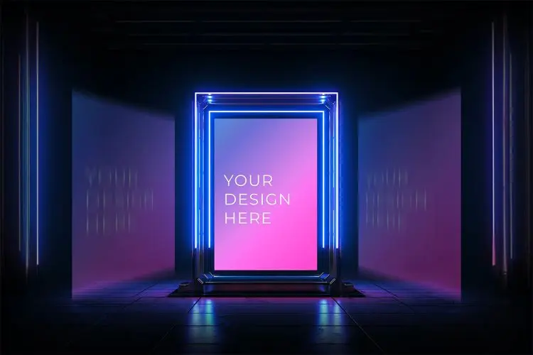 Futuristic Billboard Mockup 科技未来灯箱海报广告牌模型营销展示设计贴图ps样机素材