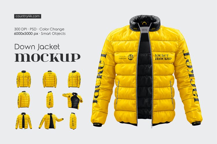 Down Jacket Mockup Set  9款立领羽绒服面包外套夹克上衣服装设计ps样机素材展示效果图