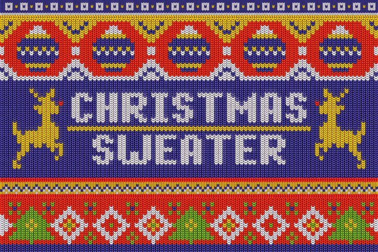 Christmas Sweater Effect 冬季圣诞节针织毛衣图像插画复古编织肌理纹理滤镜ps样机特效模板