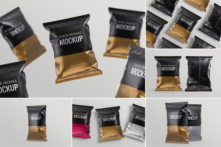 Snack Package Mockup 薯片零食包装袋模型品牌logo标识设计贴图ps样机素材