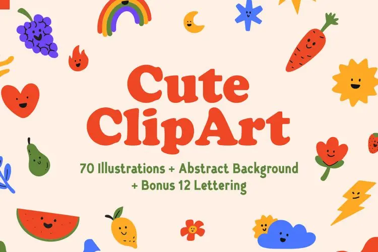 Cute Clip Art Illustration 可爱缤纷趣味水果植物花卉手绘插画图片表情包图形装饰icon图标矢量素材