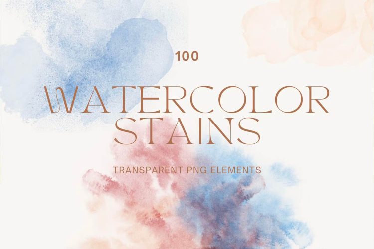 100 Watercolor Abstract Stains  100款抽象水彩污渍背景叠加图片png免抠图设计素材