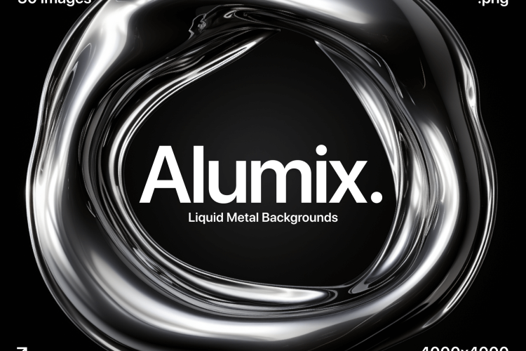 Alumix – Liquid Metal Backgrounds  30款银色液体圆环金属不锈钢镀铬3D科幻抽象图形png免抠图片素材