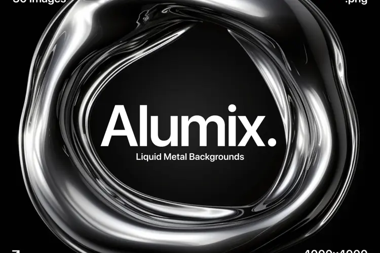 Alumix – Liquid Metal Backgrounds  30款银色液体圆环金属不锈钢镀铬3D科幻抽象图形webp免抠图片素材