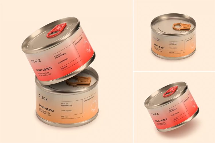 Food Tin Can Mockup 金属锡食品罐铝罐标签设计ps包装样机mockup国外设计素材