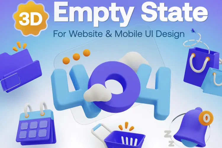 Stately – Empty State 3D Icon Set  20款app网页断网空状态404占位3D图标icon国外设计素材webp免抠图文件