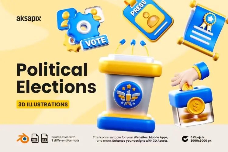 Political Elections 3D Illustration 25款3D趣味投票演讲宣讲法律法规插图插画webp免抠图片素材