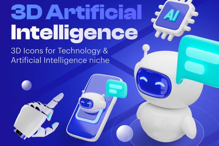 Artificially – Artificial Intelligence 3D Icon Set  21款3D立体Ai人工智能未来科幻机器人插图插画png免抠图片素材