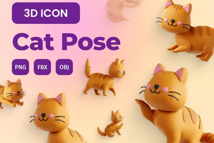 Cat Pose 3D Icon Set  20款卡通3D黏土风格猫咪贴纸插图插画设计素材webp免抠图文件