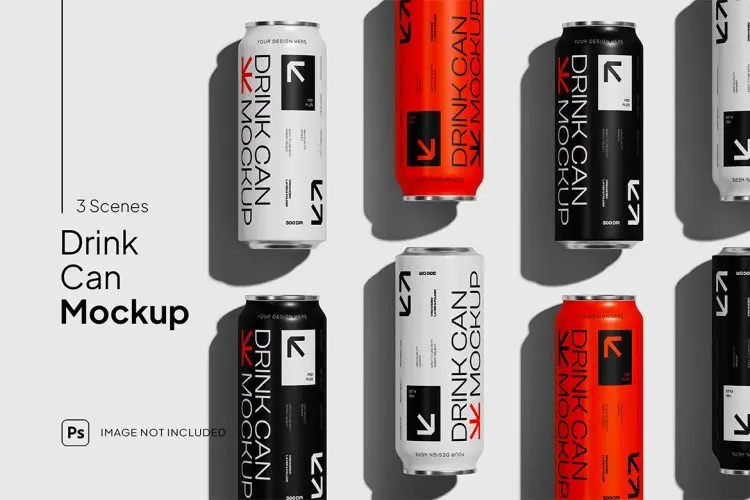 Can Mockup 苏打水饮料金属易拉罐模型品牌包装设计贴图ps样机素材